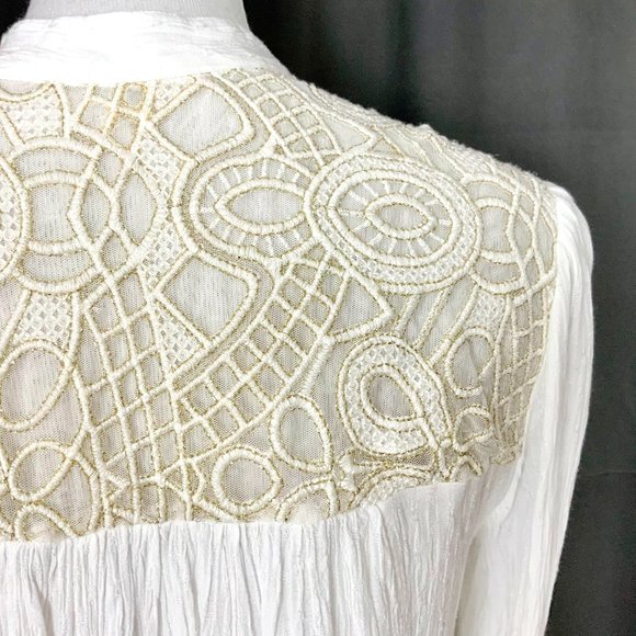 Free People Boho Canyon Rose White Long Sleeve Blouse Top Sz S - Picture 14 of 16